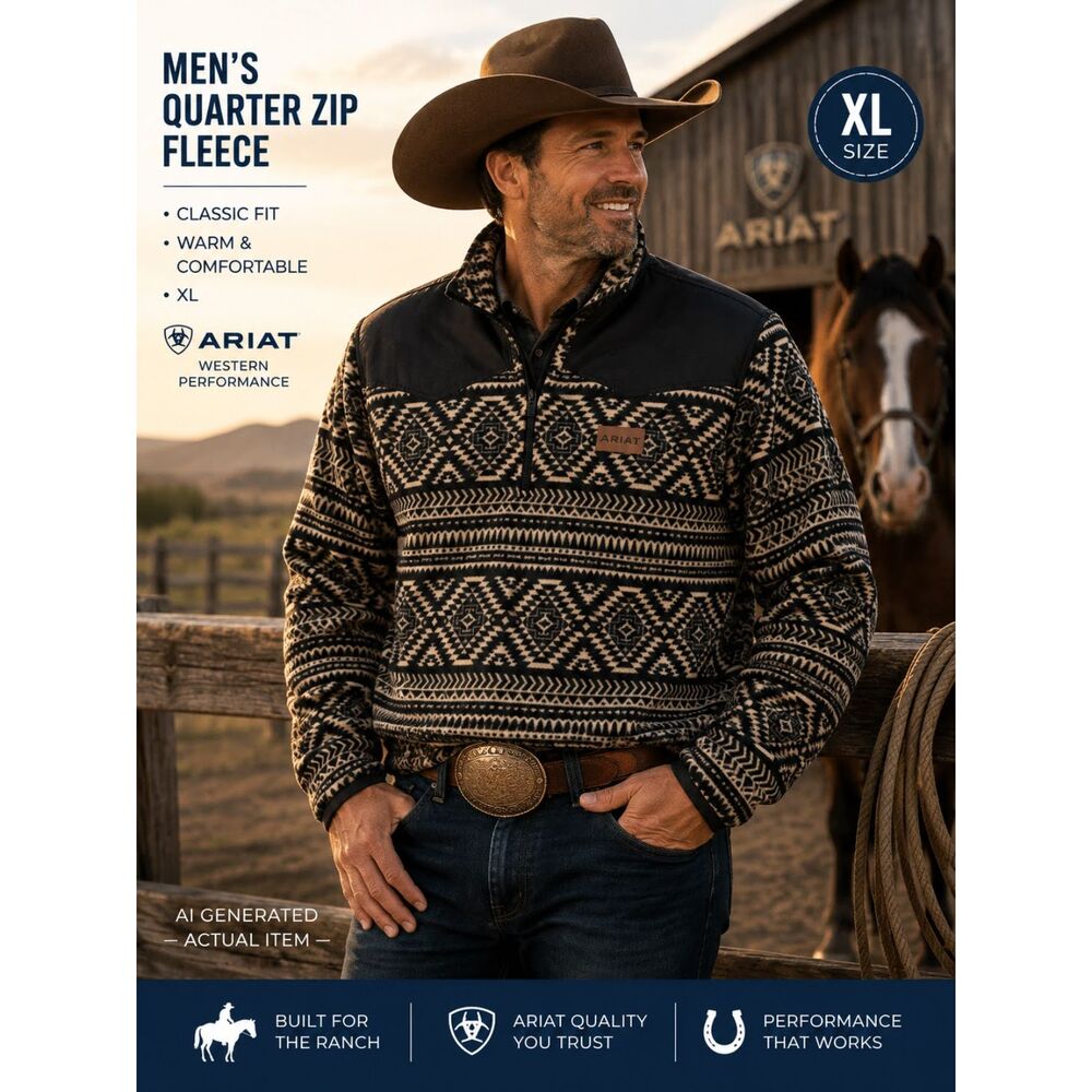 Ariat Basis Aztec Southwestern Quarter 1/4 Zip Fleece Pullover Sweater Men's L